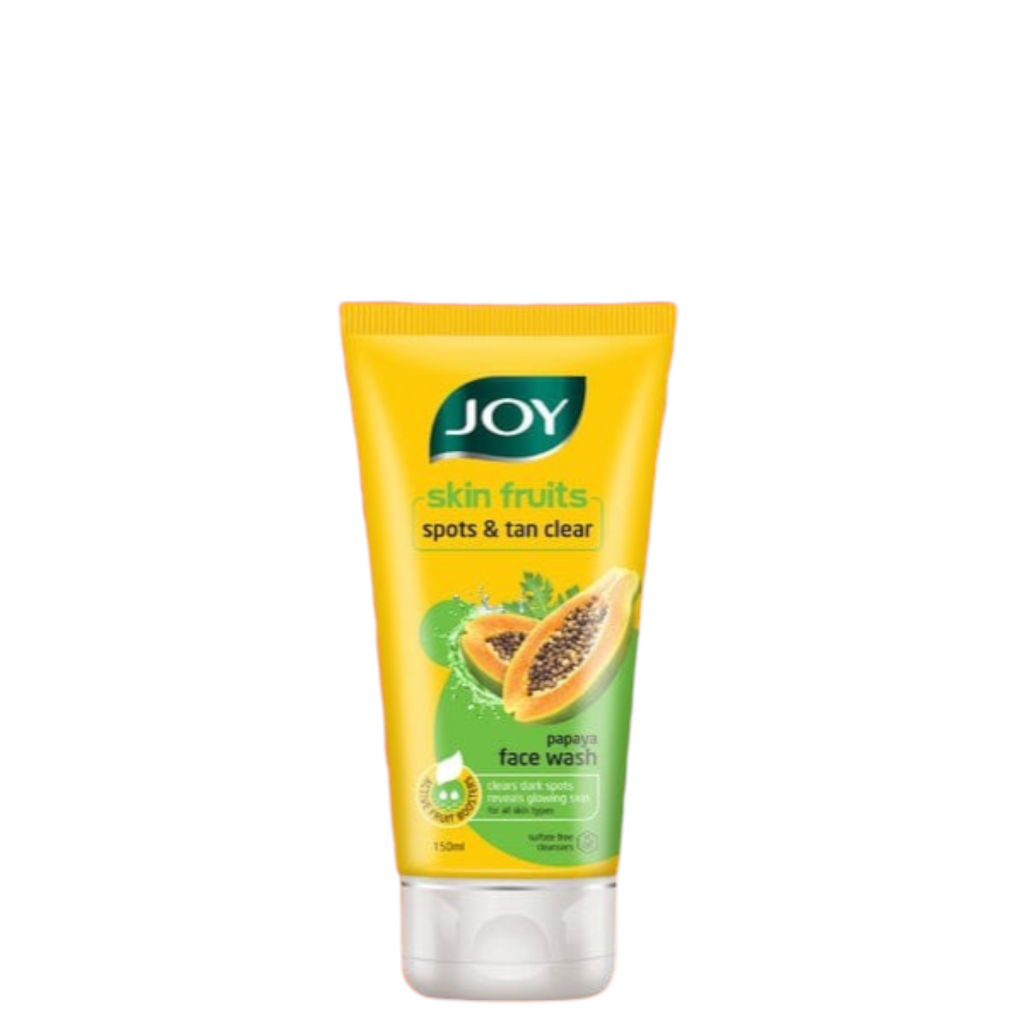 Joy skin fruits face wash tube with papaya flavor on a white background