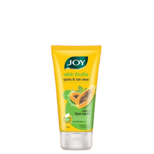 Joy skin fruits face wash tube with papaya flavor on a white background